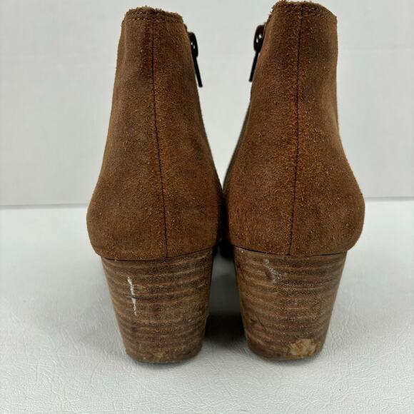 Lucky Brand Tulayne Ankle Bootie Side Zip Boot Brown Leather Block Heel Size 8.5 - Picture 6 of 14